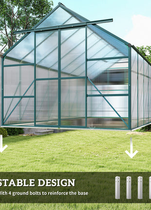 16' x 8' Aluminum Greenhouse Polycarbonate Walk-in Garden Greenhouse Kit with Adjustable Roof Vent, Rain Gutter and Sliding Door for Winter, Clear