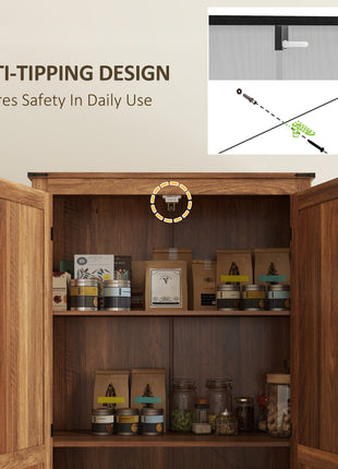 72" Farmhouse Pantry Cabinet with Adjustable Shelves, Kitchen Pantry Cabinet with 2 Doors, Brown