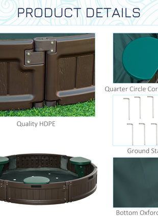 Kids Outdoor Sandbox with Cover Garden Bed Sand Pit, Easy Assembly Children's Round Sandbox for Backyard, Brown, 48.5" x 48.5" x 8.75"