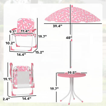 Kids Picnic Table, Kids Table and Chair Set with 2 Folding Chairs and Umbrella for Backyard, Garden, Patio, Pink