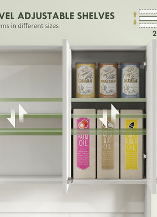 71" Kitchen Pantry Cabinet, Tall Storage Cabinet with Microwave Stand, Modern Kitchen Hutch with Countertop, 6 Doors, Storage Drawer, 3 Adjustable Shelves for Living Room, Dining Room, White