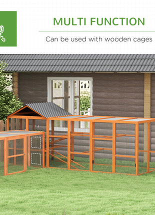 Wooden Chicken Coop Run for 6 - 10 Chickens, Hen House Add-On with Storage, Perches, 141.75" x 48" x 61", Orange