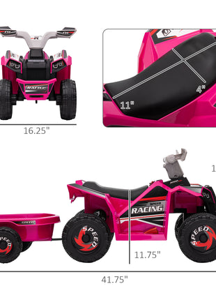 6V Electric Toy Car with Back Trailer, Forward Backward, Wear-Resistant Wheels for Ages 18-36 Months, Pink
