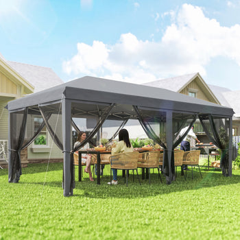 10' x 20' Pop Up Canopy Tent with Netting, Heavy Duty Instant Sun Shelter, Large Tents for Parties with Carry Bag for Outdoor, Garden, Patio, Gray