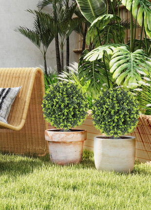 2 Pack 1.3ft Artificial Ball Eucalyptus Topiary with Ground Stake, UV Resistant Faux Greenery for Indoor Outdoor