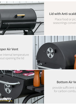 30" Portable Charcoal Barbecue Grill with Wheels Outdoor Barbecue with Adjustable Charcoal Rack, Storage Shelf, for Garden Camping Picnic