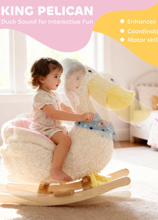 Baby Rocking Horse, Kids Ride on Pelican Rocking Horse for Toddlers 18–36 Months with Realistic Duck Sound, White