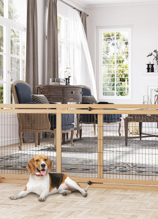 71" W x 27" H Extra Wide Freestanding Pet Gate with Adjustable Length Dog, Cat, Barrier for House, Doorway, Hallway, Natural