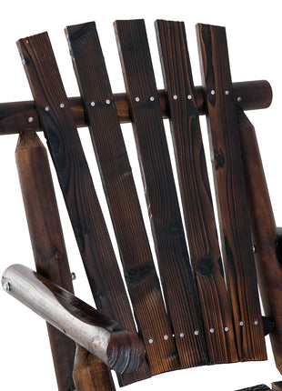 Outdoor Wooden Rocking Chair, Single-Person Rustic Adirondack Rocker with Slatted Seat, High Backrest, Armrests for Patio, Garden and Porch, Brown