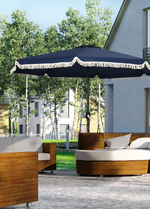 9ft Patio Umbrella Outdoor Table Umbrella w/ Tilt, Crank, Ruffled, 8 Ribs for Garden, Deck, Pool, Dark Blue
