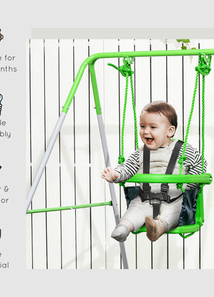 Toddler Swing Set with Metal Stand, Safety Seat Belt for Kids Aged 6-36 Months, Backyard Indoor & Outdoor Use, Green