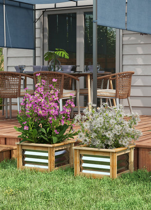 Raised Garden Beds Set of 2, Metal and Wood Combined Planter Box, for Growing Flowers, Herbs and Vegetables