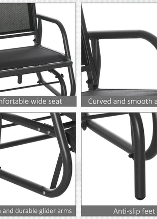 Outdoor Glider Chair, Steel Swing Chai with Curved Armrests for Porch, Garden, Poolside, Balcony, Black