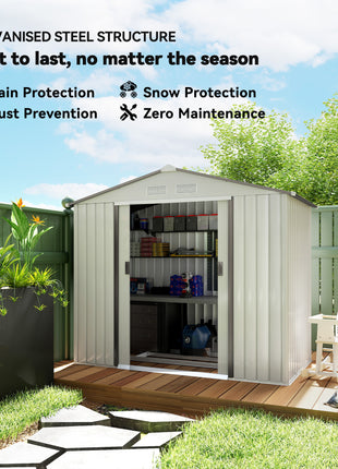 7x4 Garden Shed, Storage Shed with 4 Vents & 2 Sliding Doors, Garden Tool House for Backyard, Patio, Garage, Lawn,White