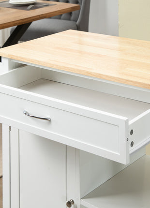 Kitchen Island Cart, Rolling Kitchen Island with Storage Shelf, Solid Wood Top, Drawer, for Dining Room, White