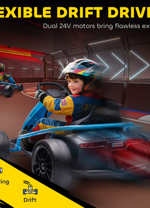 24V Electric Go Kart for Kids, Drift Ride-On Racing Go Kart with 2 Speeds, for Boys Girls Aged 8-12 Years Old, Blue