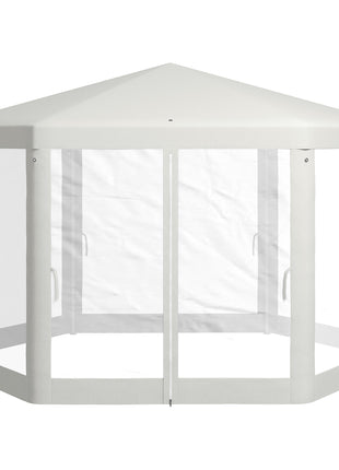 13' x 11' Outdoor Party Tent, Hexagon Sun Shade Shelter Canopy w/ Protective Mesh Sidewalls, Ropes & Stakes, Cream