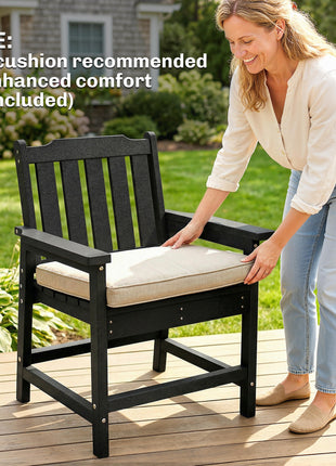 All-Weather Patio Chair, HDPE Patio Dining Chair, Heavy Duty Wood-Like Outdoor Furniture for Garden, Backyard, Deck, Porch, Lawn, Black