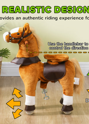 Ride on Horse, Walking Horse Toy, Kids Riding Pony w/ Wheels & Neighing Sounds for 3-5 Years, up to 132 Pounds