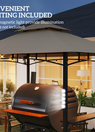 8' x 5' Outdoor Grill Gazebo, Barbecue Gazebo Shelter with LED Light, 2 Side Shelves, Hooks, Bottle Opener, Khaki