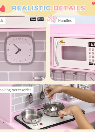 Pretend Play Kitchen with Sound Effects and Stove Lights, Kids Kitchen Playset with Storage, Water Dispenser Preschool & Kindergarten Gift for 3-6 Years Old, Pink