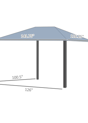 10' x 12' Hardtop Gazebo Canopy with Polycarbonate Roof, Aluminum Frame, Permanent Pavilion Outdoor Gazebo with Netting, for Patio, Garden, Backyard, Deck, Lawn, Gray, Brown