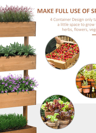 Vertical 4 Tier Raised Garden Bed, Wooden Planter Box, Self-Draining with Bed Liner for Indoor Outdoor Flowers, Vegetables and Herbs, Orange