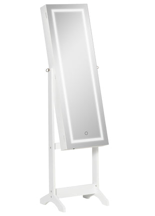 60" Full-Length Mirror Jewelry Storage Armoire w/ Lockable Door & Key, White