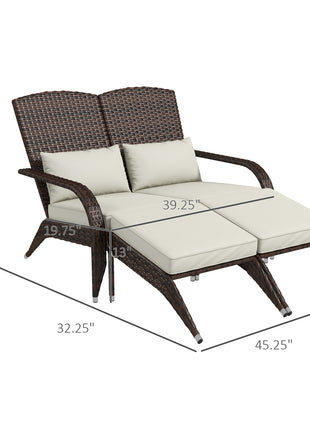 2 Person Patio Wicker Adirondack Chair, High-Back Fire Pit Chair with Cushions, Cream White