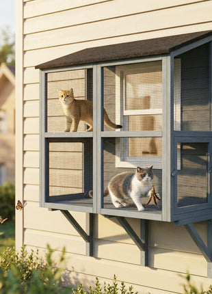 Catio Outdoor Cat Enclosure Outdoor Window Box Cat House with Waterproof Roof 39.4"L Gray