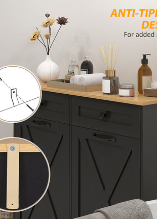 Tilt Out Laundry Hamper Cabinet, Bathroom Storage Cabinet with 2 Removable Baskets and 2 Drawers, Black