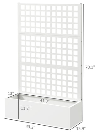 Galvanized Raised Garden Bed Planter Box with Trellis for Climbing Plants, Vegetable, Vines, 43" x 16" x 70", White