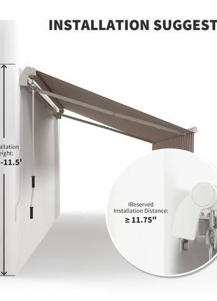 12' x 10' Manual Retractable Awning Outdoor Sunshade Shelter with Adjustable & Versatile Design, Beige and White