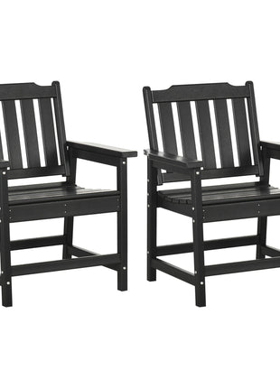 2 Piece All-Weather Patio Chairs, HDPE Patio Dining Chair Set, Heavy Duty Wood-Like Outdoor Furniture, Black