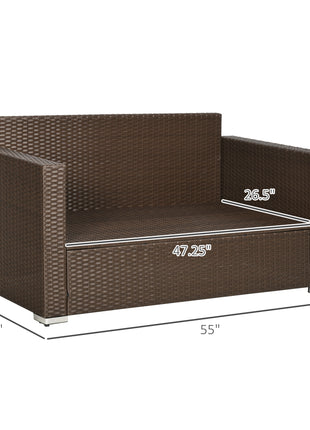 Outdoor Wicker Loveseat, Patio Furniture Couch with Cushions, 2 Seats PE Rattan Sofa, 2 Throw Pillows, Beige