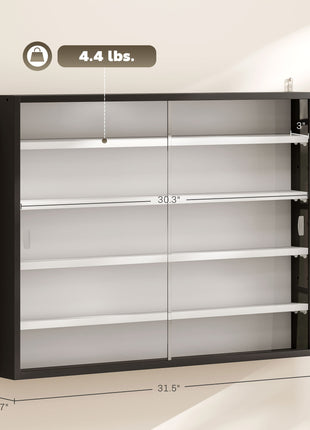 5-Tier Display Cabinet, Wall-Mounted Display Case with 2 Glass Doors and Adjustable Shelves, Black