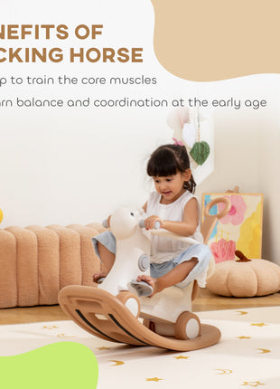 Rocking Horse for Toddlers 1-3 Years, 4-in-1 Baby Rocking Horse with Detachable Balance Board and Push Handle, Brown