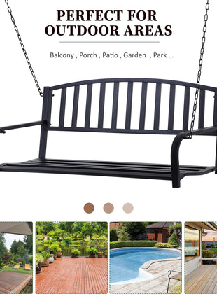 2-Person Metal Outdoor Porch Swing, Hanging Outdoor Swing Chair, 528lb Weight Capacity, Black