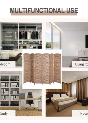 Room Divider 6 Panel, 6FT Tall Folding Privacy Screen, Freestanding Hand-Woven Partition for Room Separation with 360° Hinges, Paper Rope Diamond Weave, Natural
