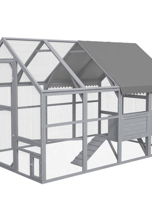 9' x 6' x 6' Large Chicken Coop with Nesting Box, Water-Resistant and Anti-UV Cover for 8-12 Chickens, Gray