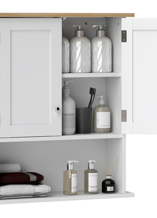 Wall Mounted Bathroom Cabinet, Modern Bathroom Wall Cabinet with 2 Doors and Adjustable Shelf, White