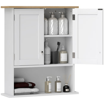 Wall Mounted Bathroom Cabinet, Modern Bathroom Wall Cabinet with 2 Doors and Adjustable Shelf, White