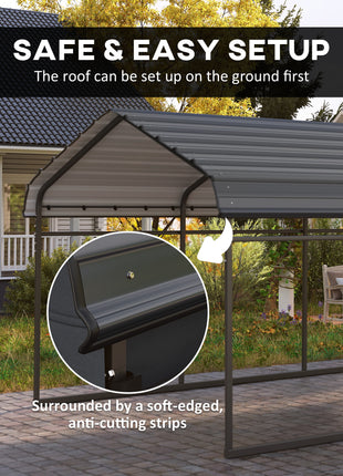 12' x 20' Metal Carport, Heavy Duty Garage Car Canopy with Galvanized Metal Roof and Removable Sidewalls, Dark Gray
