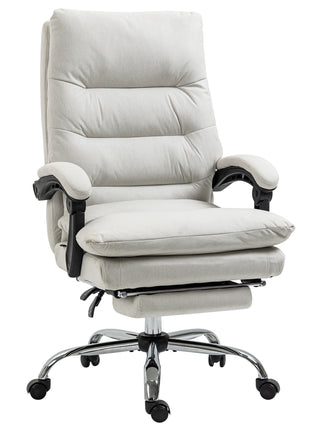 Microfibre Executive Massage Office Chair, Computer Desk Chair, Reclining Chair with Footrest, Double-tier Padding, Swivel Wheels, Cream White