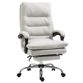 Microfibre Executive Massage Office Chair, Computer Desk Chair, Reclining Chair with Footrest, Double-tier Padding, Swivel Wheels, Cream White