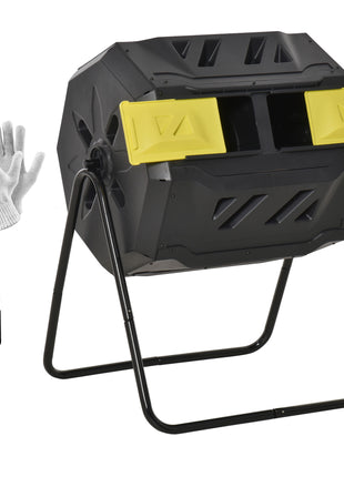 Tumbling Compost Bin Outdoor 360° Dual Chamber Rotating Composter 43 Gallon, Yellow
