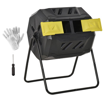 Tumbling Compost Bin Outdoor 360° Dual Chamber Rotating Composter 43 Gallon, Yellow