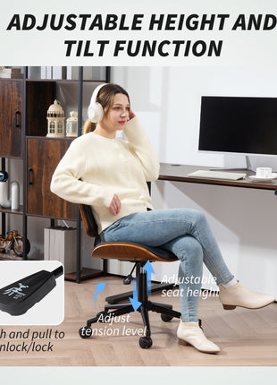 Home Office Chair No Arms with Wheels, PU Leather Desk Chair with Adjustable Height, 360 Swivel for Reading, Black