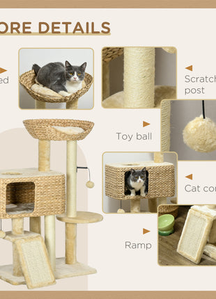 Cat Tree for Indoor Cats w/ Scratching Posts, Condo Cat Tower, Beige