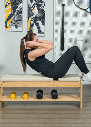 Wooden Adjustable Weight Bench with Dumbbell Rack, Flat or Incline Workout Bench for Home Gym Weight Lifting, White